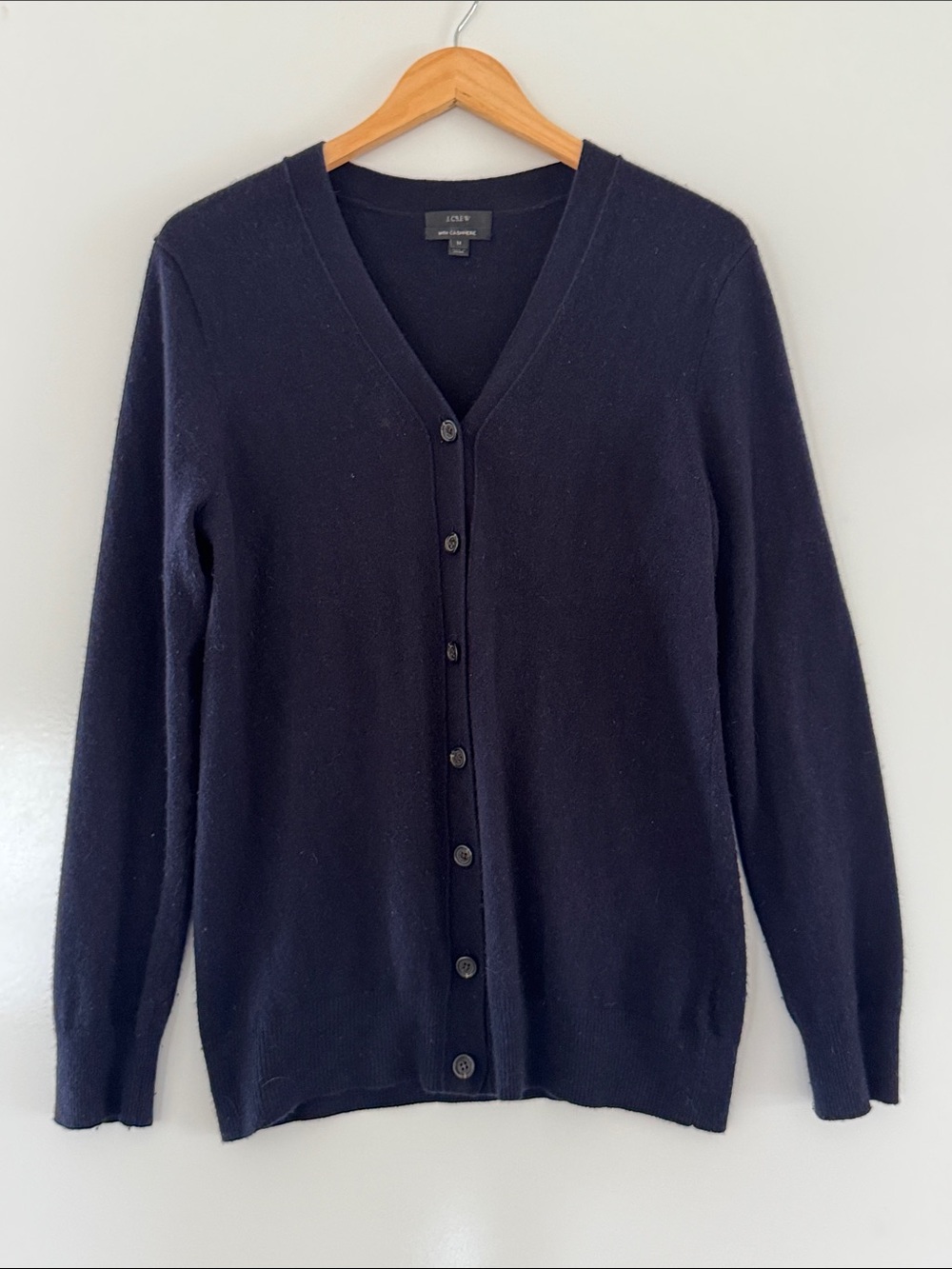 J Crew Cashmere Wool Cardigan Sweater Women’s Medium Navy Blue Button Front